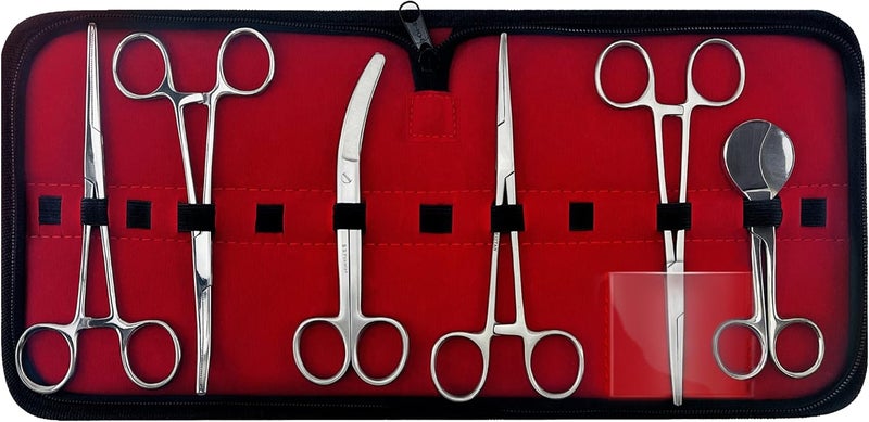 DEXSUR Veterinary Umbilical Cord Scissor Kit, Reusable, High-Grade Stainless Steel Autoclavable, Durable - 7 Pcs - Image 1